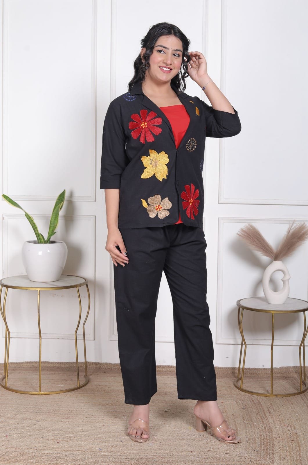 Vibrant Three-Piece Embroidered Cotton Ensemble